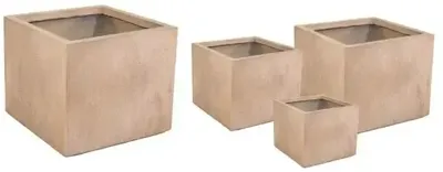 Mega Collections Bloembak Kubus Texas - 44 x 38 cm - Clayfibre - Zandkleur