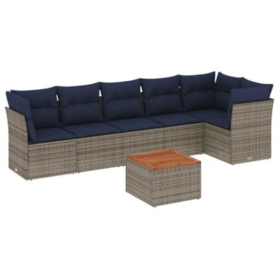 7-delige Loungeset met kussens poly rattan grijs