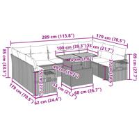 10-delige Loungeset met kussens poly rattan zwart - thumbnail