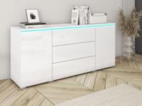 Dressoir VITTORIO 2 deuren 3 lades wit/hoogglans wit met led - thumbnail