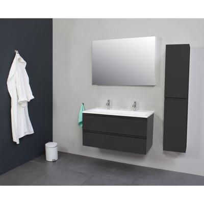 Badkamermeubel BWS Pepper Acryl Wastafel Twee Kraangaten Incl Spiegel 100x55x46 cm Antraciet