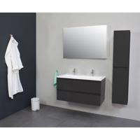 Badkamermeubel BWS Pepper Acryl Wastafel Twee Kraangaten Incl Spiegel 100x55x46 cm Antraciet - thumbnail