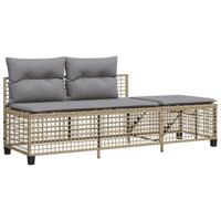 3-delige Loungeset met kussens poly rattan gemengd beige - thumbnail
