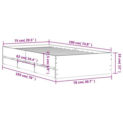 Bedframe met lades bewerkt hout betongrijs 160x200 cm - thumbnail