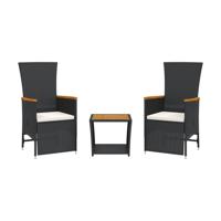 3-delige Tuinset met kussens poly rattan zwart - thumbnail