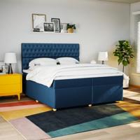 Boxspring met matras stof blauw 200x200 cm - thumbnail