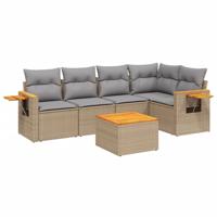 6-delige Loungeset met kussens poly rattan beige - thumbnail