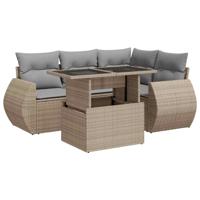 5-delige Loungeset met kussens poly rattan beige - thumbnail