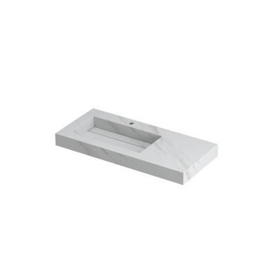 INK Pitch Wastafel Keramische Slab Links met Drain en Front en Side Skirts 1 Kraangat - 1000x450x90 mm - Calacatta Mat