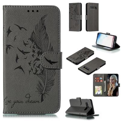 Feather patroon Litchi textuur horizontale Flip lederen draagtas met portemonnee & houder & kaartsleuven voor Galaxy S10 (grijs) Feather patroon Litchi textuur horizontale Flip lederen draagtas met portemonnee & houder & kaartsleuven voor Galaxy S10 (grijs)