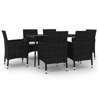 7-delige Tuinset met kussens poly rattan en glas - thumbnail