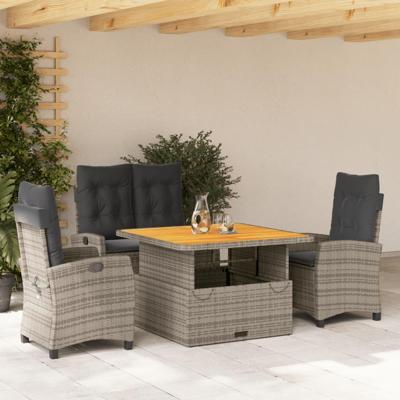 4-delige Tuinset met kussens poly rattan grijs