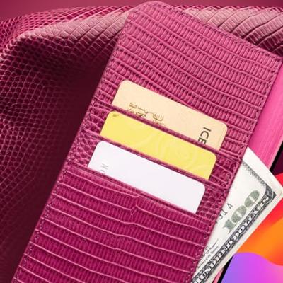 Qialino - iPhone 15 Plus - Leren bookcase hoes - Croco Roze