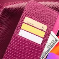 Qialino - iPhone 15 Plus - Leren bookcase hoes - Croco Roze - thumbnail