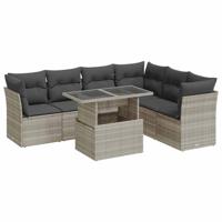 7-delige Loungeset met kussens poly rattan lichtgrijs - thumbnail