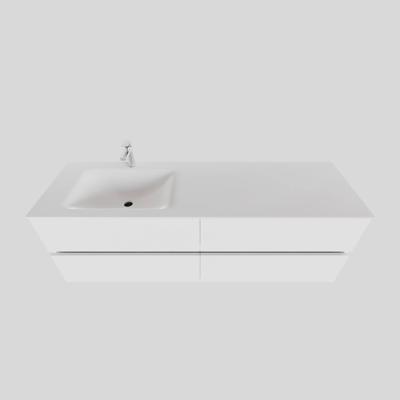 Badkamermeubel Solid Surface BWS Oslo 200x46 cm Mat Wit Wasbak Links (1 kraangat, 4 lades)