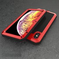 Waterdichte stofdichte schokbestendige aluminiumlegering + gehard glas + Siliconenhoesje voor iPhone XS Max (rood) - thumbnail