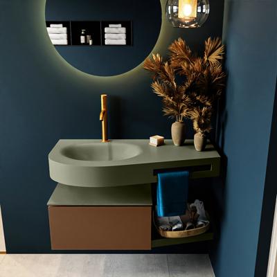 MONDIAZ RIVA 100cm badmeubel onderkast / planchet kleur Rust met 1 lade. Wastafel DULCET links 1 kraangat kleur Army.