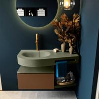 MONDIAZ RIVA 100cm badmeubel onderkast / planchet kleur Rust met 1 lade. Wastafel DULCET links 1 kraangat kleur Army. - thumbnail