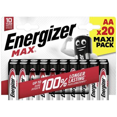 Energizer Max AA batterij (penlite) Alkaline 1.5 V 20 stuk(s) Energizer Max AA batterij (penlite) Alkaline 1.5 V 20 stuk(s)