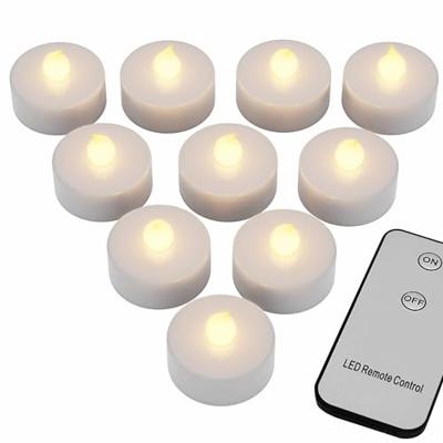 10 x flikkerende LED theelicht warmwit met afstandsbediening - thumbnail
