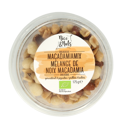 Nice & Nuts Macadamia mix met zeezout geroosterd bio 175 Gram Nice & Nuts Macadamia mix met zeezout geroosterd bio 175 Gram