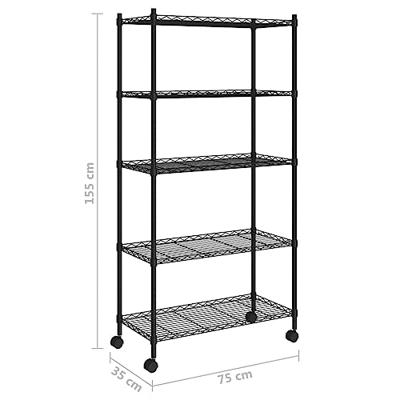 Opbergrek 5-laags met wielen 250 kg 75x35x155 cm zwart