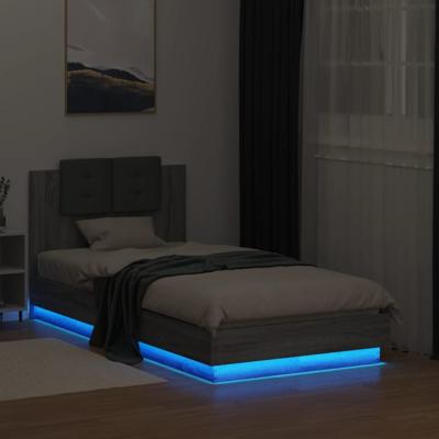 Bedframe met hoofdbord en LED grijs sonoma eikenkleur 90x200 cm