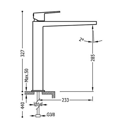 Wastafelmengkraan Tres Project 1-Hendel Uitloop Recht 29 cm Rond Mat Zwart Tres