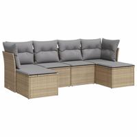 6-delige Loungeset met kussens poly rattan beige - thumbnail