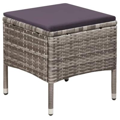 VidaXL Tuinstoel en kruk met kussens poly rattan grijs