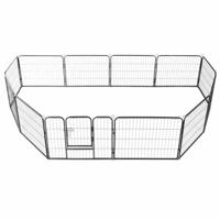 VidaXL Hondenren met 12 panelen 80x60 cm staal zwart - thumbnail