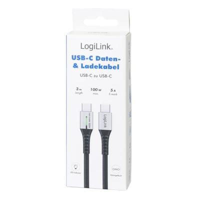 LogiLink CU0425 USB-C-kabel USB 2.0 USB-C stekker 3.00 m Zwart Met LED, Stekker past op beide manieren