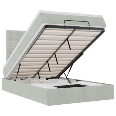 Ottoman bed met matrassen en LED's 160x200cm fluweel lichtgrijs