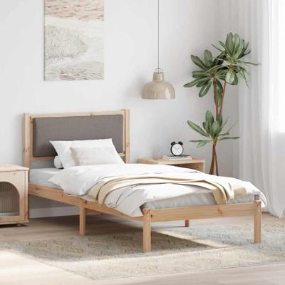 Bedframe met hoofdeinde Taupe 90 x 190 cm Massief grenenhout