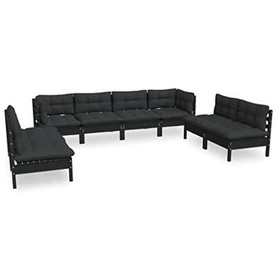 8-delige Loungeset met grijze kussens massief grenenhout