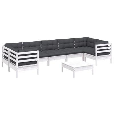 8-delige Loungeset met kussens grenenhout wit