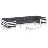 8-delige Loungeset met kussens grenenhout wit - thumbnail