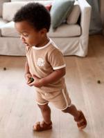Badstoffen babyset met T-shirt en short taupe - thumbnail