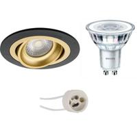 GU10 Inbouwspot Set - Mat Zwart/Goud - Inbouw Rond - Kantelbaar - Philips - CorePro 827 36D - Dimbaar - Pragmi Alpin Pro - 4W - Zeer Warm Wit 2700K - Ø92mm - thumbnail