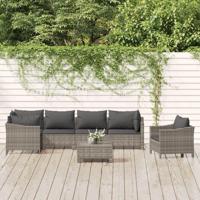 7-delige Loungeset met kussens poly rattan grijs - thumbnail
