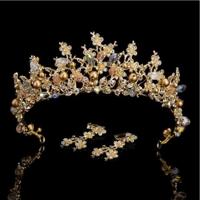 Luxe roze gouden parel bruids kronen handgemaakte Tiara bruid hoofdband Crystal bruiloft diadeem koningin kroon bruiloft haaraccessoires (goud met oor - thumbnail