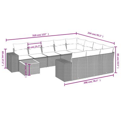 11-delige Tuinset met kussens poly rattan beige - thumbnail