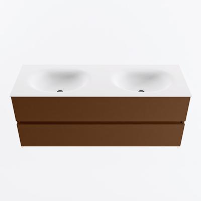 MONDIAZ VICA 130cm badmeubel onderkast Rust 2 lades. Wastafel MOON dubbel 2 kraangaten, kleur Talc.