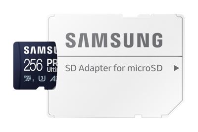 Samsung Pro Ultimate 256GB + SD-adapter Micro SD-kaart Blauw Samsung Pro Ultimate 256GB + SD-adapter Micro SD-kaart Blauw