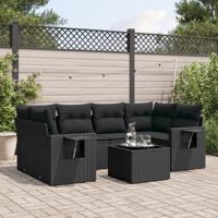 7-delige Loungeset met kussens poly rattan zwart - thumbnail