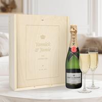 Champagnepakket met glazen - Moët & Chandon Brut - Gegraveerde deksel - thumbnail