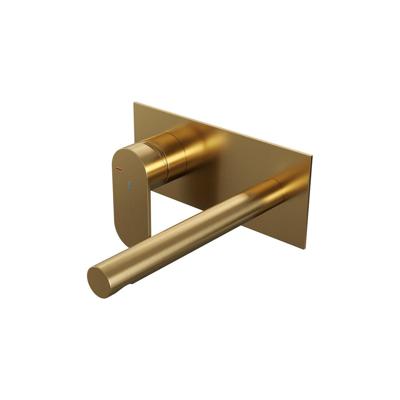 Brauer Gold Edition Inbouw Wastafelmengkraan met Rechte Uitloop en Afdekplaat Model C2 Goud Geborsteld PVD