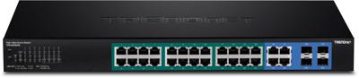 TRENDnet 2-poorts Web Smart PoE+ Switch, 24 x Gigabit PoE+ poorten, 4 x gedeelde gigabit poorten (RJ-45- of XGA), VLAN, QoS, LACP, IPv6 ondersteuning, 370W PoE-totaalvermogen, TPE-5028WS