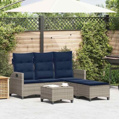 3-delige Tuinbankstel met kussens L-vormig poly rattan grijs